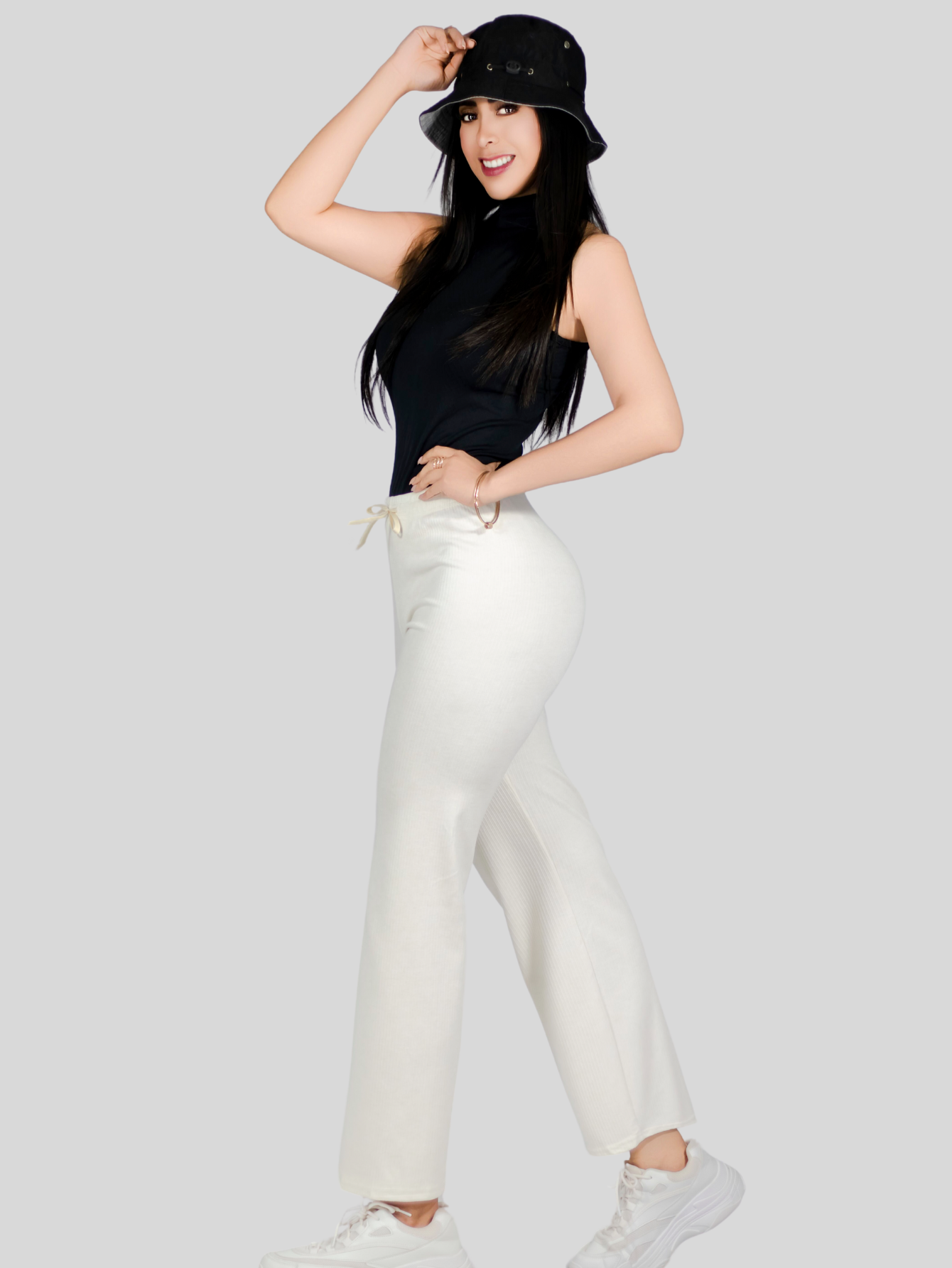 Foto 5 | Pants Mujer Anchos Wide Legs Unicolor Acanalado Pant-053 Blanco Confort Y Estilo