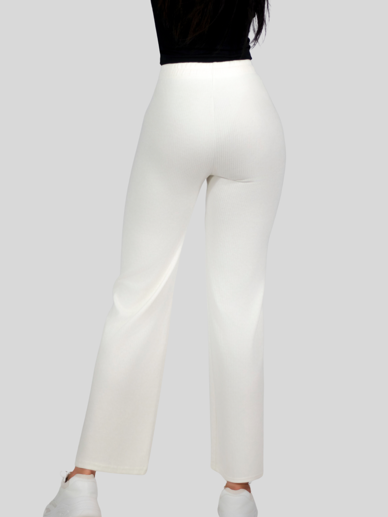 Foto 6 | Pants Mujer Anchos Wide Legs Unicolor Acanalado Pant-053 Blanco Confort Y Estilo