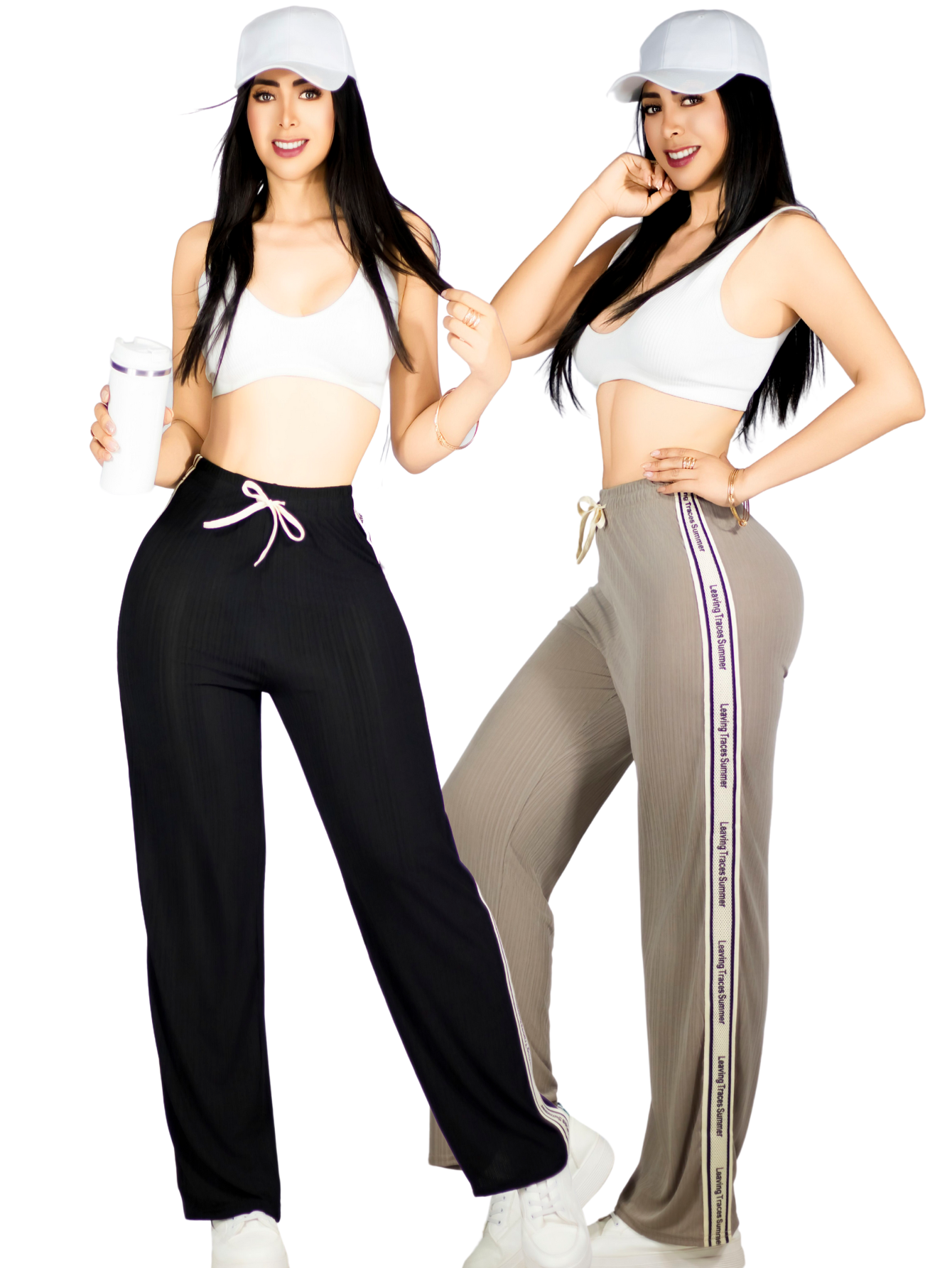 Set De Dos Pants De Mujer Pant-056-px2 Negro Y Beige Pantalones Anchos Casual