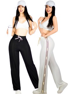 Foto 1 | Set De Dos Pants De Mujer Pant-056-px2 Negro Y Blanco Pantalones Anchos Casual