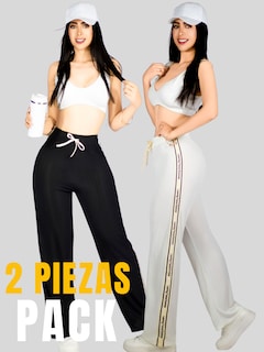 Foto 5 | Set De Dos Pants De Mujer Pant-056-px2 Negro Y Blanco Pantalones Anchos Casual