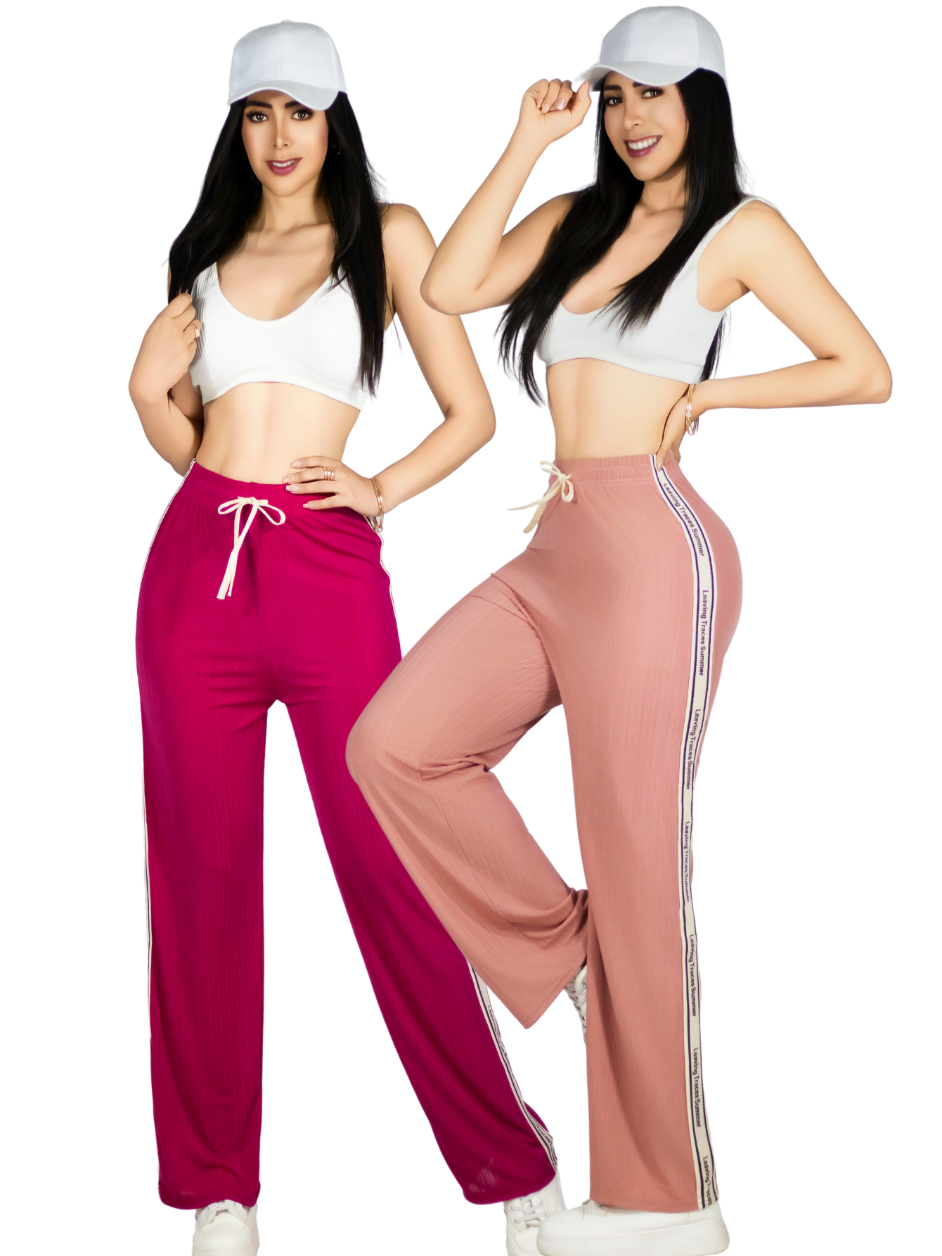 Set De Dos Pants De Mujer Pant-056-px2 Fucsia Y Coral Pantalones Anchos Casual