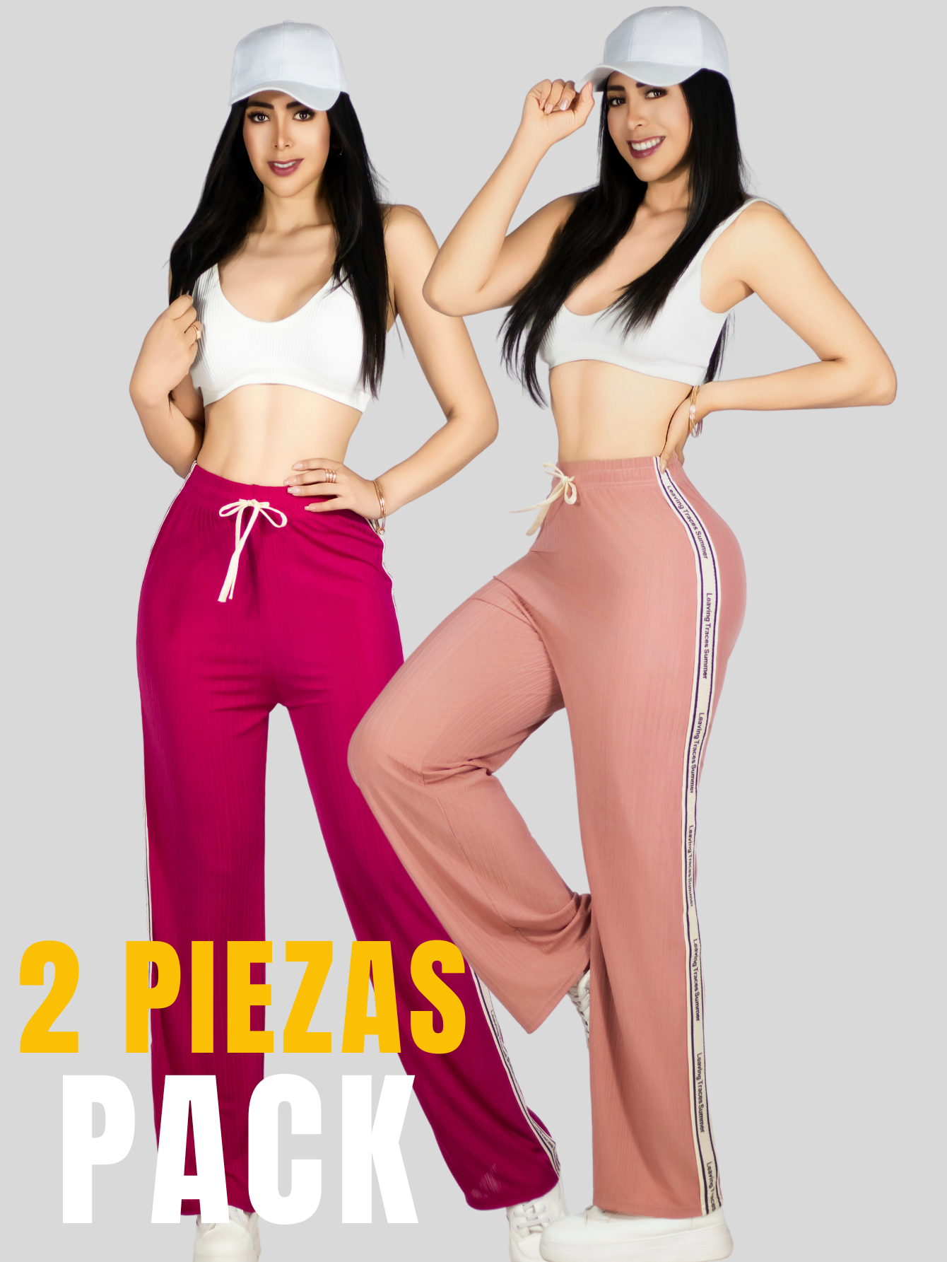 Foto 5 | Set De Dos Pants De Mujer Pant-056-px2 Fucsia Y Coral Pantalones Anchos Casual