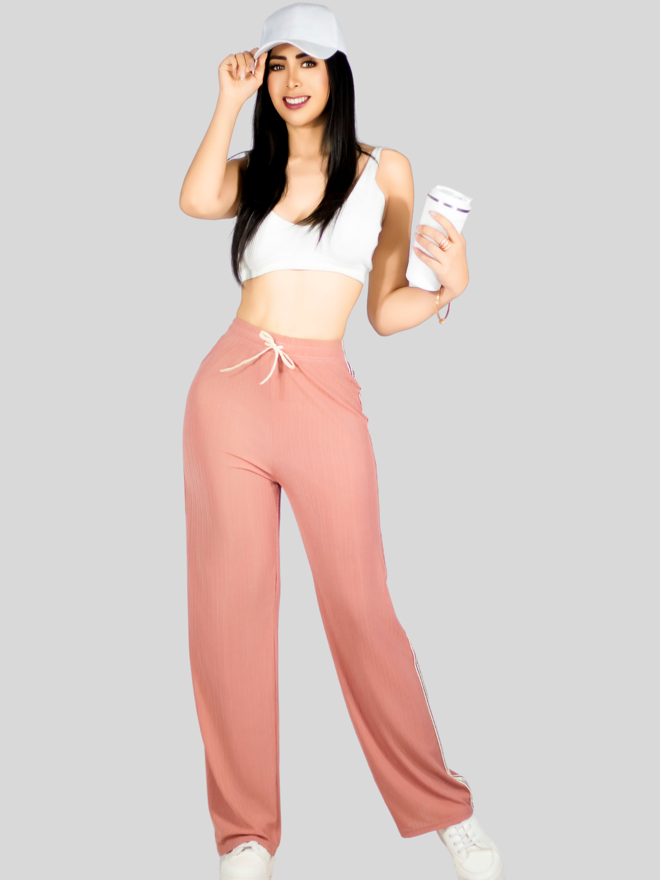 Foto 7 pulgar | Set De Dos Pants De Mujer Pant-056-px2 Fucsia Y Coral Pantalones Anchos Casual
