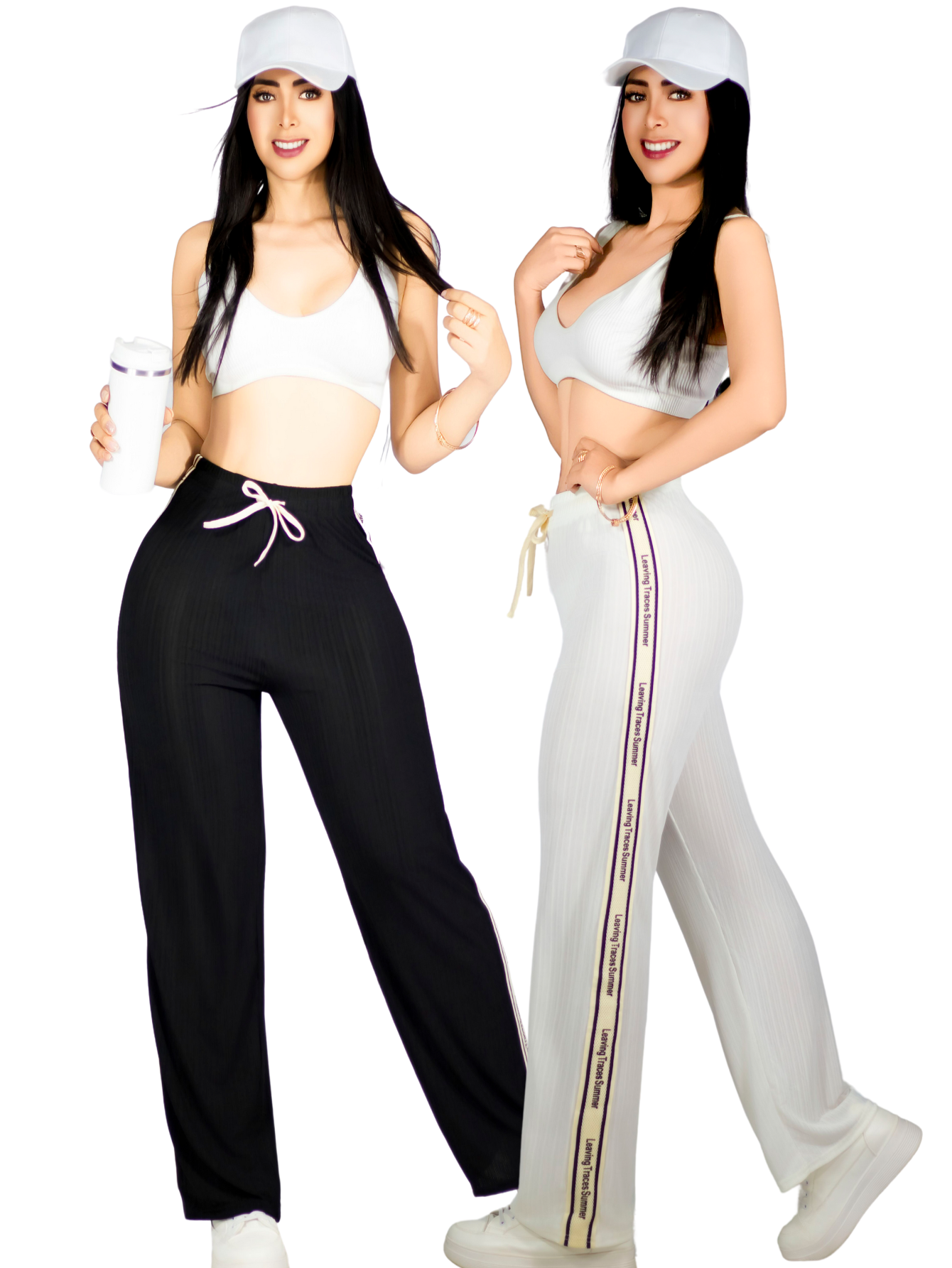 Set De Dos Pants De Mujer Pant-056-px2 Negro Y Blanco Pantalones Anchos Casual