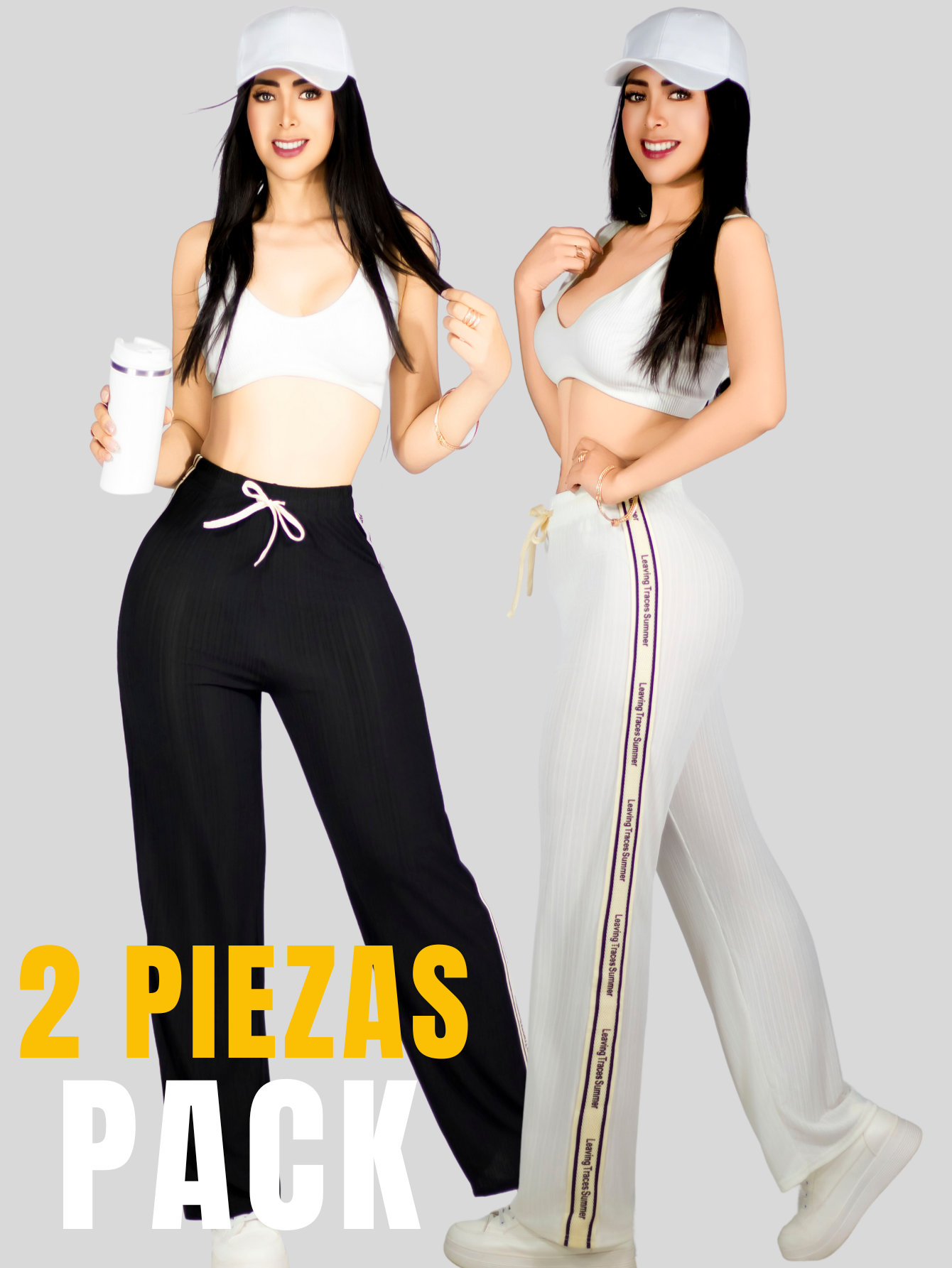 Foto 5 | Set De Dos Pants De Mujer Pant-056-px2 Negro Y Blanco Pantalones Anchos Casual