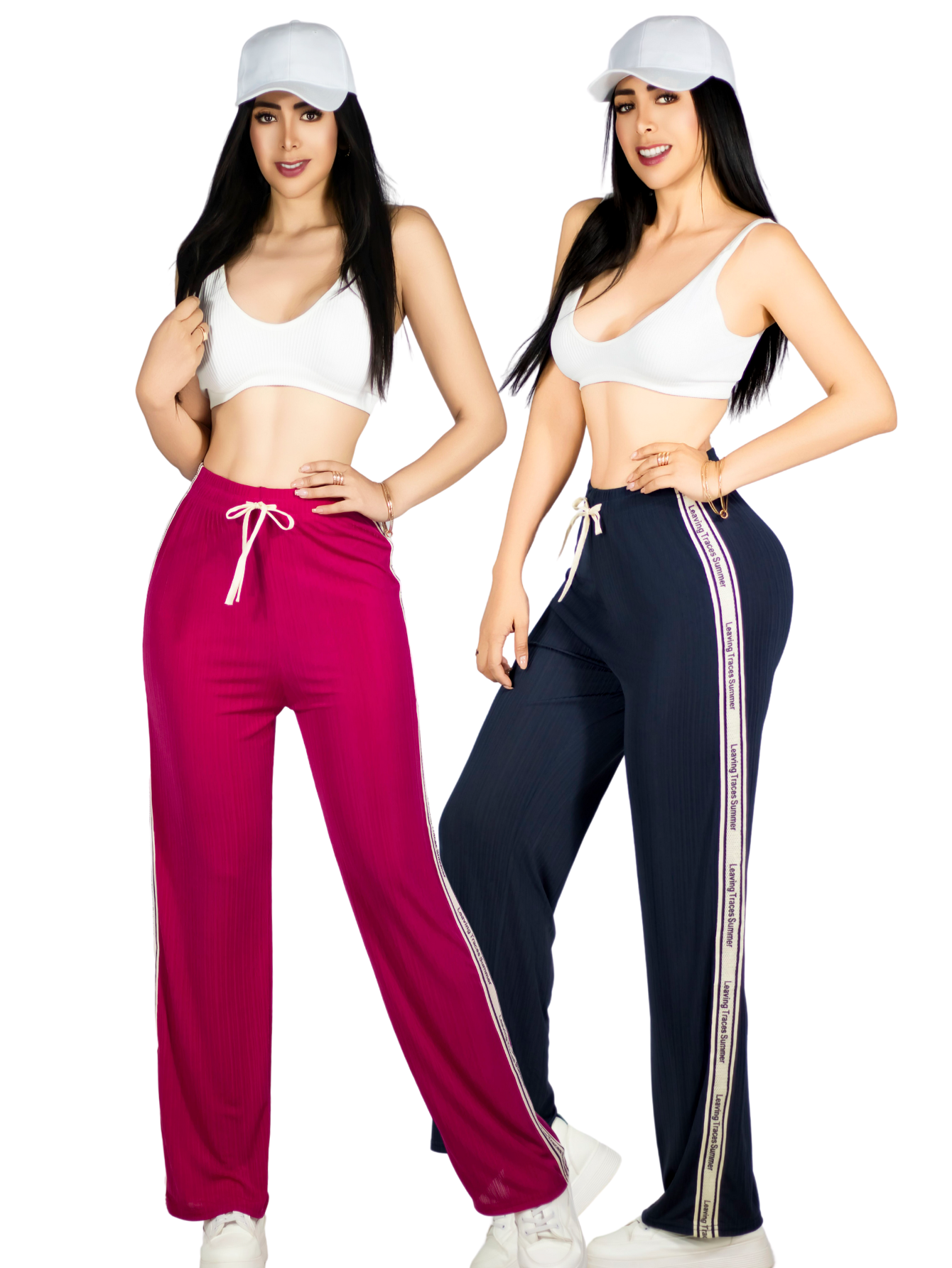 Foto 2 pulgar | Set De Dos Pants De Mujer Pant-056-px2 Fucsia Y Gris Oscuro Pantalones Anchos Casual