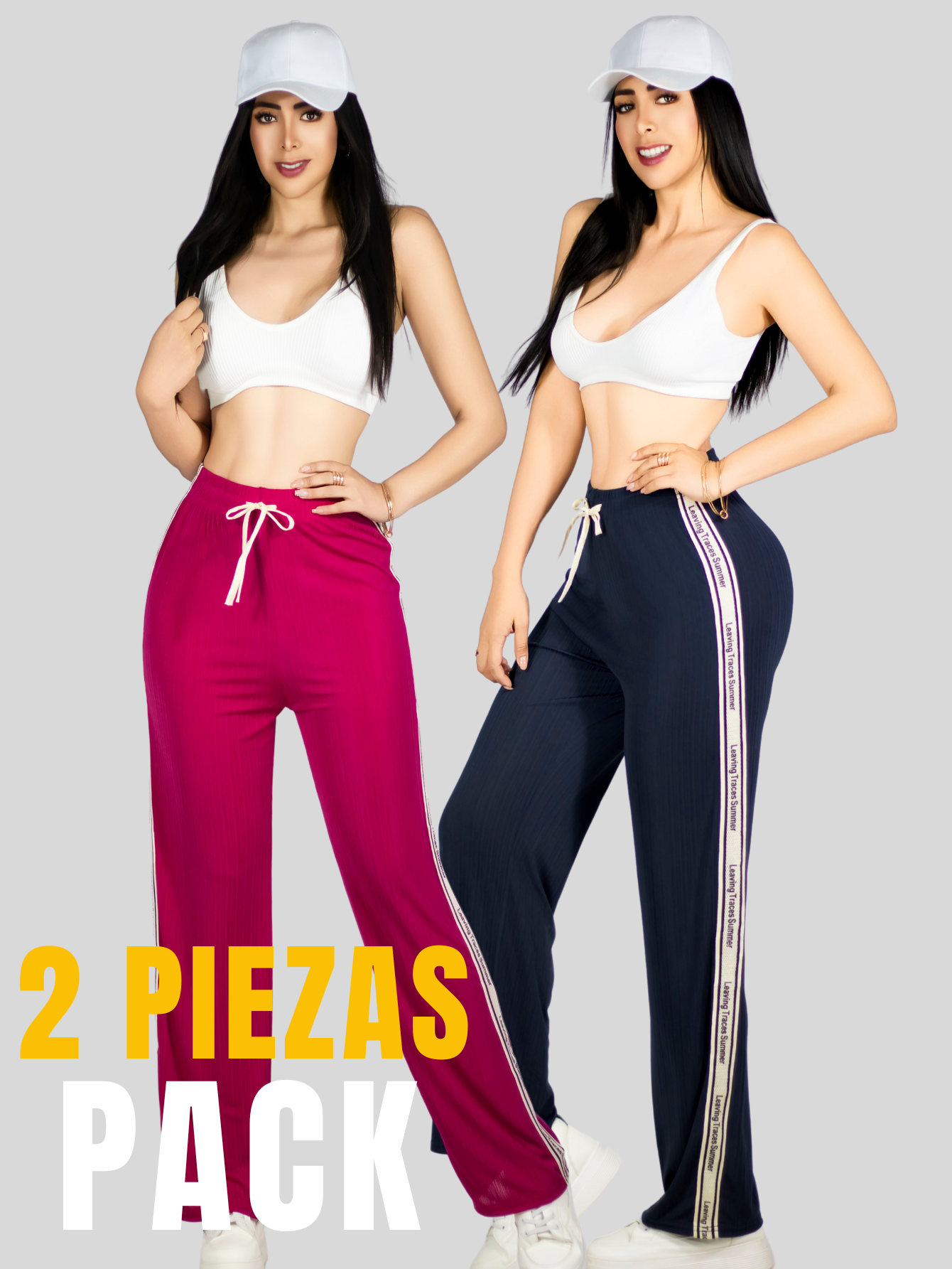 Foto 6 pulgar | Set De Dos Pants De Mujer Pant-056-px2 Fucsia Y Gris Oscuro Pantalones Anchos Casual