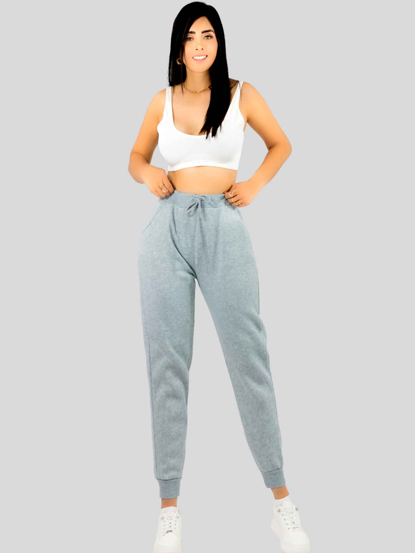 Foto 3 pulgar | Pants Mujer Jogger De Dama Cargo Pantalón Casual Jogger Dama Material Aterciopelado Pant-051 Gris Claro Patalones D