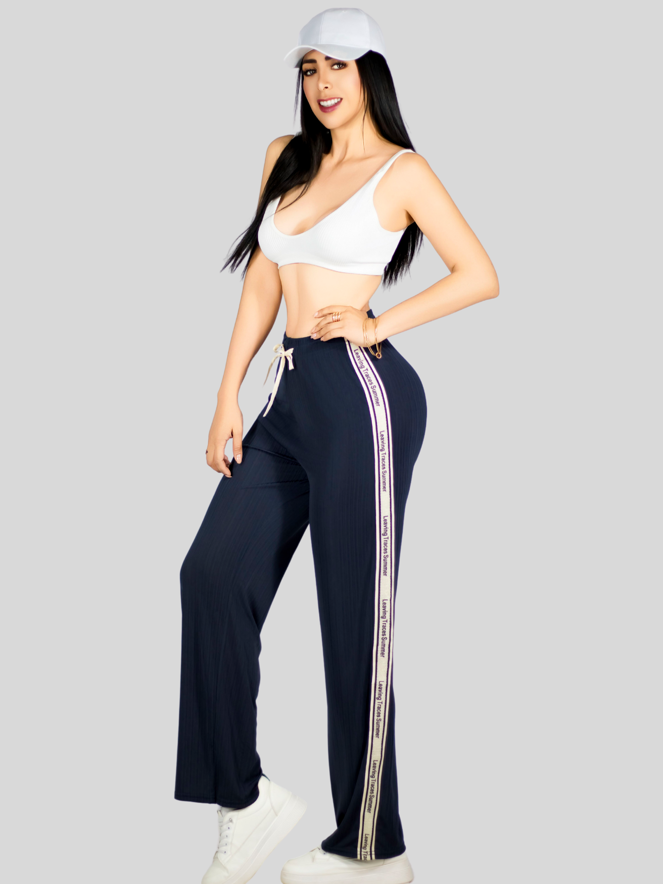 Foto 4 | Pants Mujer Corte Ancho Pant-056 Gris Oscuro Diseño Moderno Y Fresco Para Verano