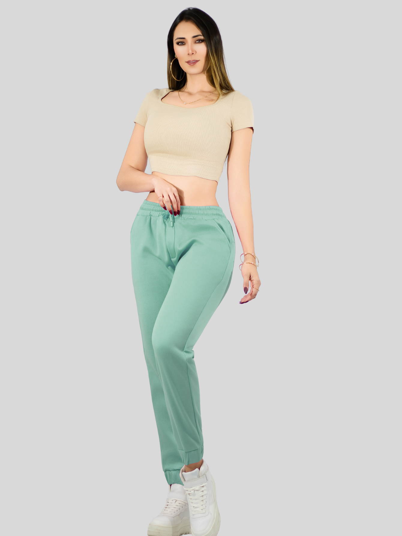 Foto 3 pulgar | Pants Mujer Pantalones Anchos Casual O Elgante Pant-046 Verde Claro Stretch
