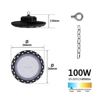 Foto 3 | Lámpara Led Colgante de Campana Ufo 100w Jwj color Negro