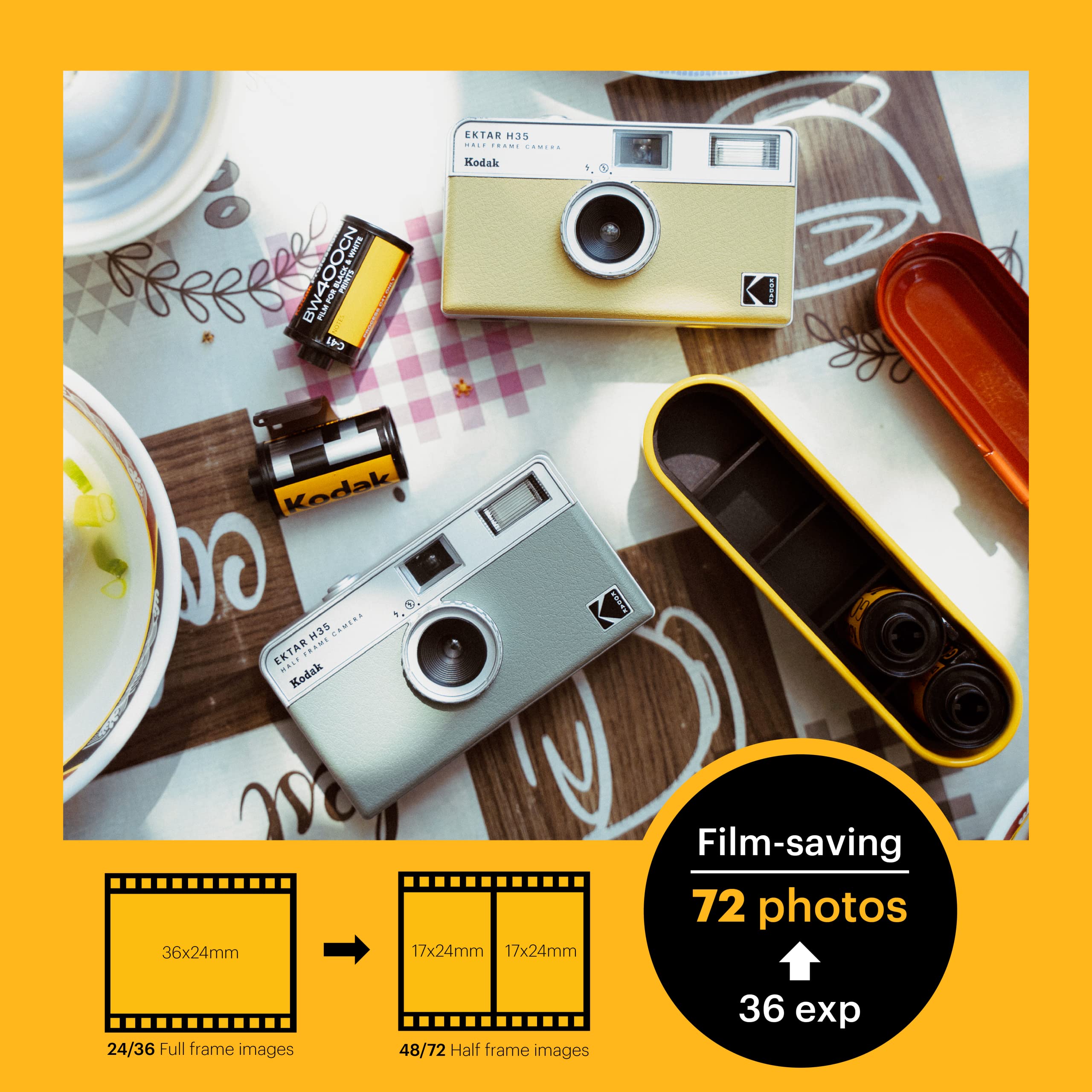 Foto 7 | Cámara De Cine Kodak Ektar H35 De Medio Marco, 35 Mm, Reutilizable, Negra - Venta Internacional.