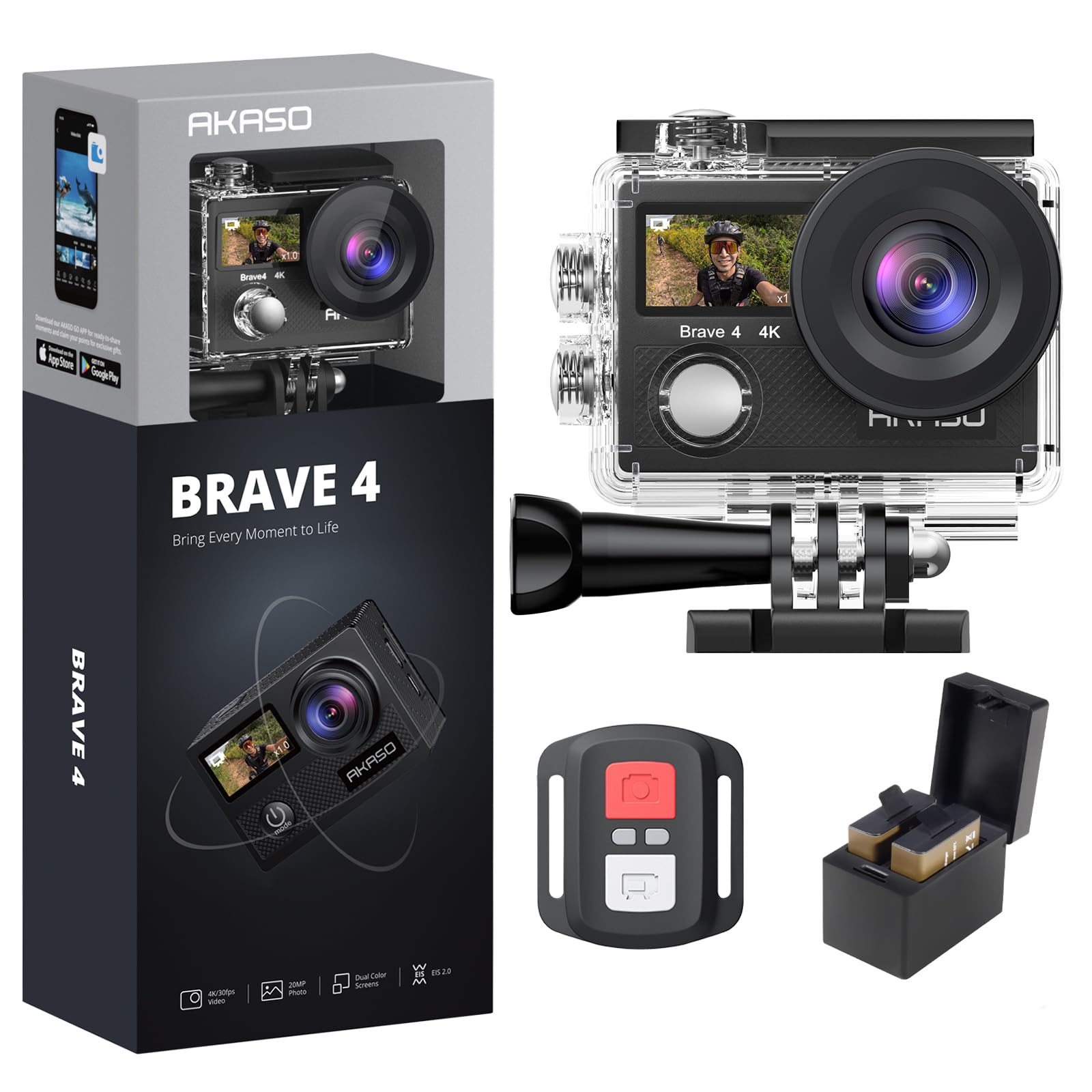 Foto 2 pulgar | Cámara De Acción Akaso Brave 4 4k, 30 Fps, 20 Mp, Wifi Con Eis, 40 M, Resistente Al Agua - Venta Internacional.