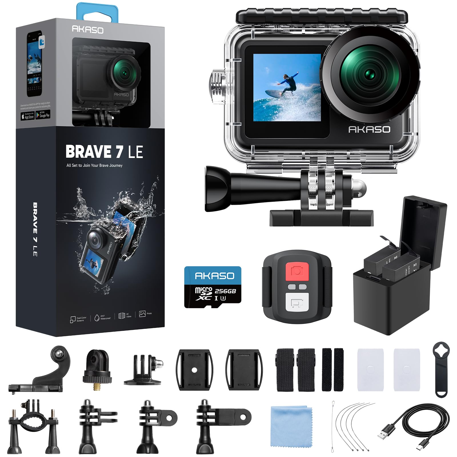 Cámara De Acción Akaso Brave 7 Le 4k 30 Fps 20 Mp Resistente Al Agua 40 M - Venta Internacional.