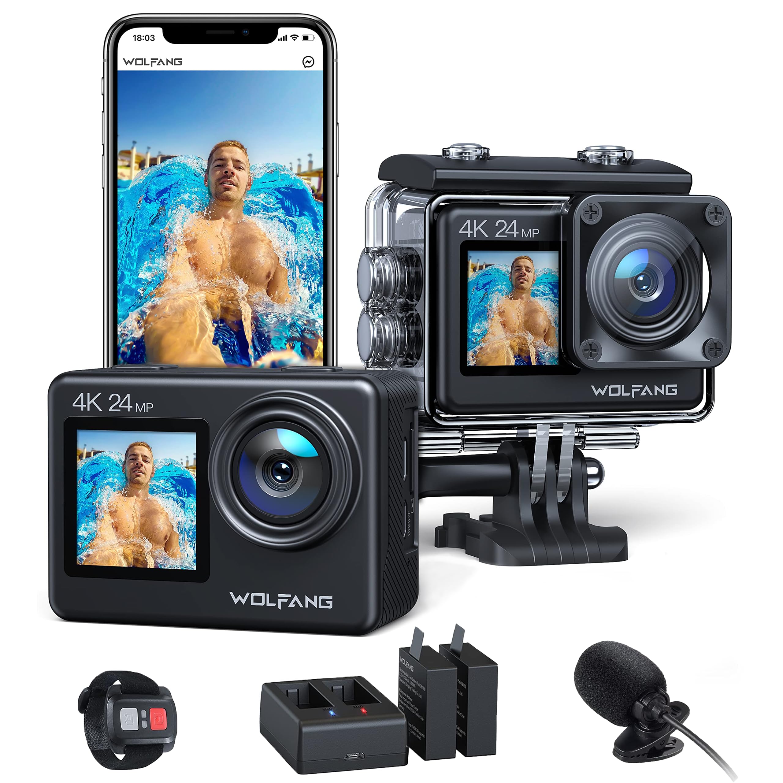 Foto 1 | Cámara De Acción Wolfang Ga200, 24 Mp, 4k, 40 M, Impermeable, Para Esnórquel - Venta Internacional.