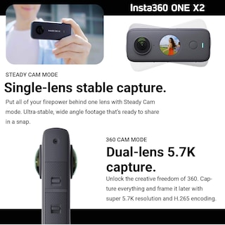 Foto 3 | Cámara 360 Insta360 One X2 Con Pantalla Táctil 5.7k30, Vídeo De 18 Mp - Venta Internacional.
