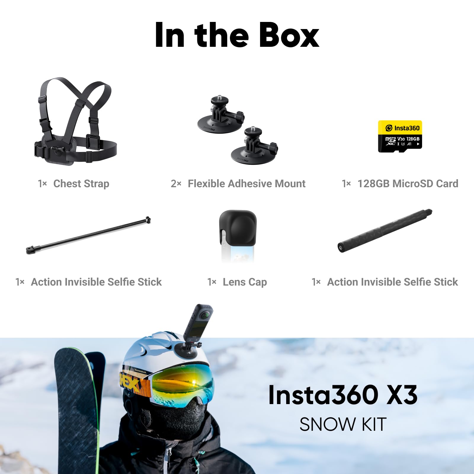 Foto 3 pulgar | Kit De Cámara De Acción 360 Insta360 X3 Para Nieve Con Vídeo 360 De 5,7 K - Venta Internacional.