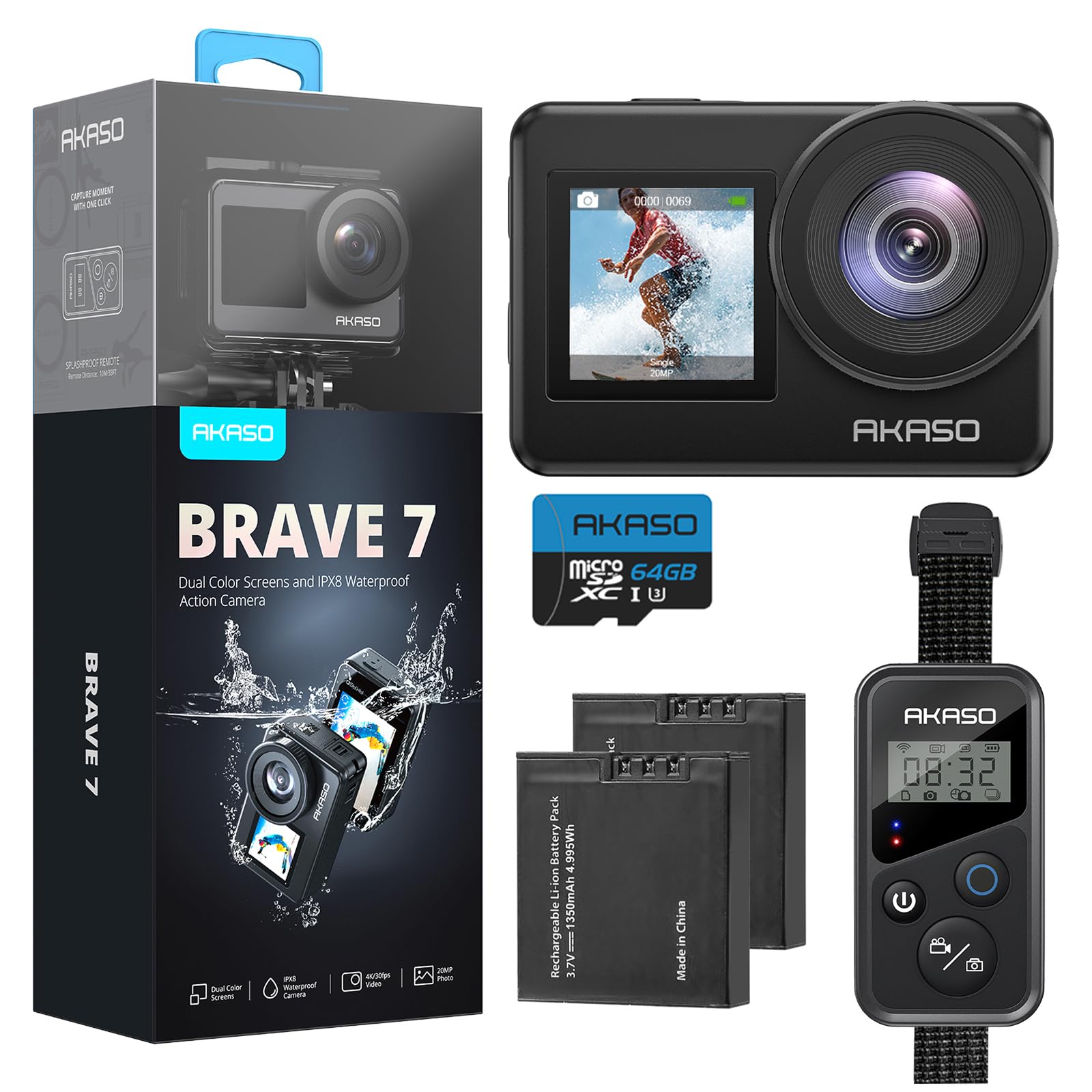 Foto 1 | Cámara De Acción Akaso Brave 7 4k 30 Fps 20 Mp Resistente Al Agua Con 64 Gb - Venta Internacional.
