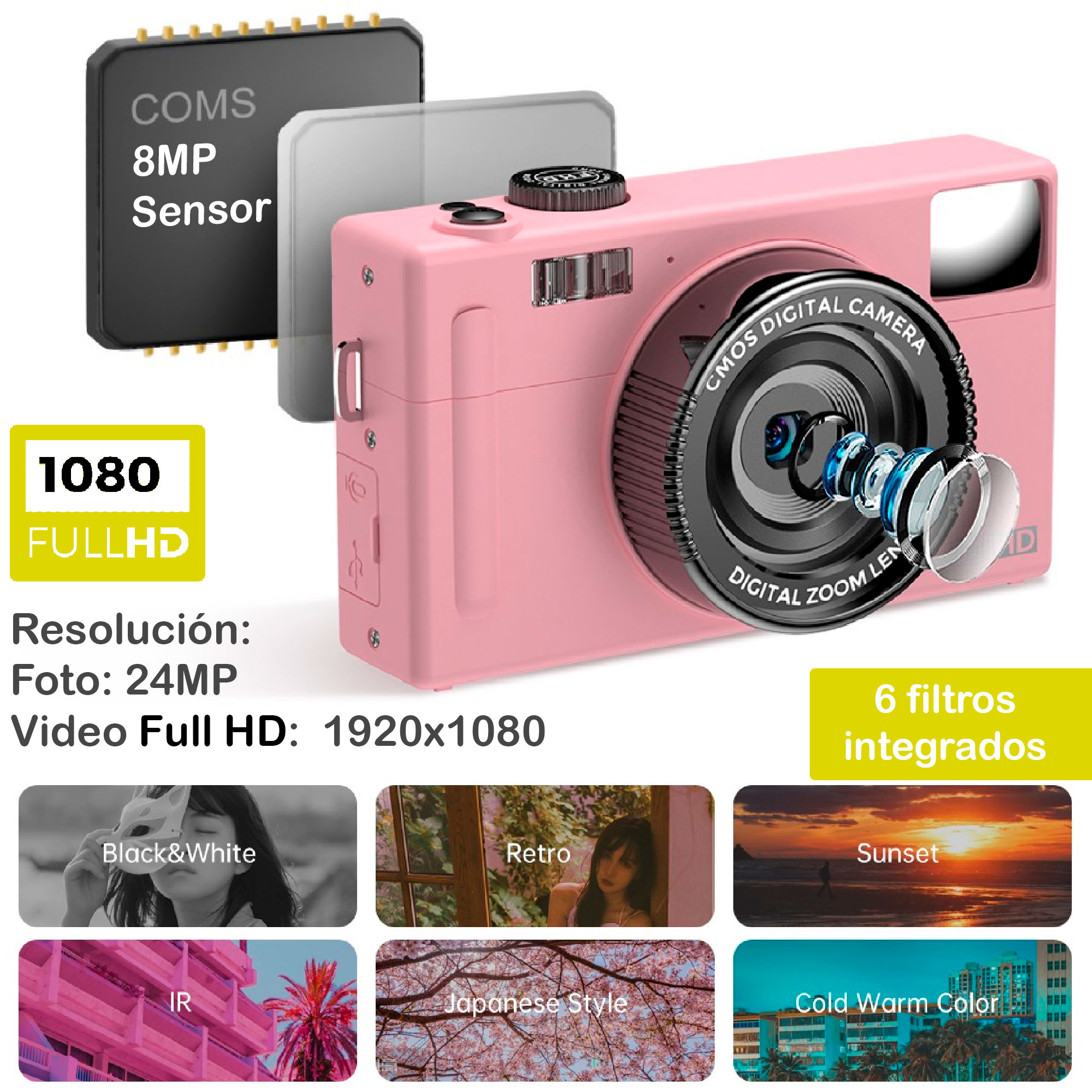 Foto 2 | Cámara Digital Vak Cdr1 Lcd 3" 24mp Video Efectos Pc