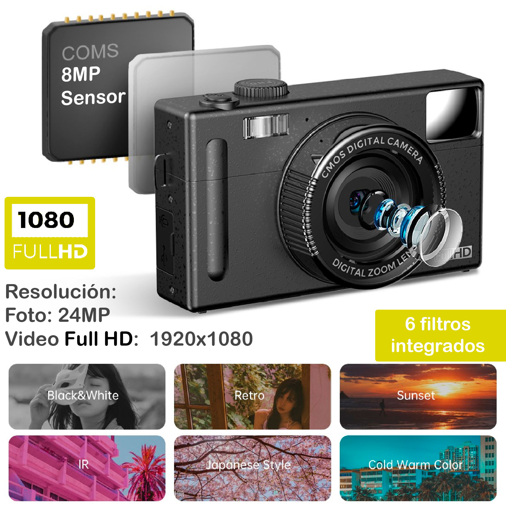 Foto 3 pulgar | Cámara Digital Vak Cdr1 Lcd 3' 24mp Video Efectos Pc