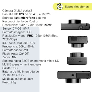 Foto 5 | Cámara Digital Vak Cdr1 Lcd 3' 24mp Video Efectos Pc