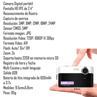 Foto 6 | Cámara Digital Vak Af 24mp Video 1080p Pantalla Ips 32gb