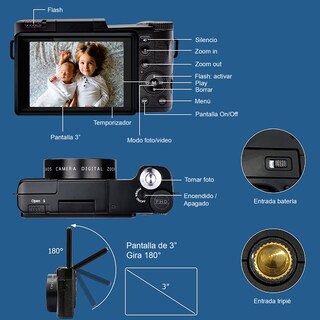 Foto 5 | Camara Digital Vak P01 Lcd 3' 48mp 4k Tripie Control Microfono