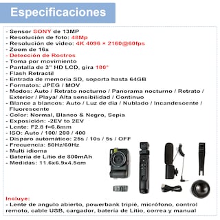 Foto 6 | Camara Digital Vak P01 Lcd 3' 48mp 4k Tripie Control Microfono