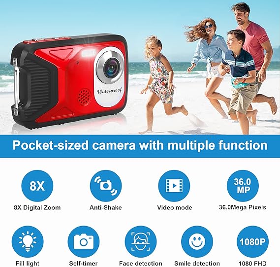 Foto 3 pulgar | Cámara Digital Impermeable HD 1080p 36mp con Tarjeta SD de 32 GB para Niños