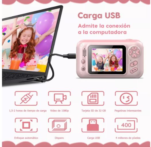 Foto 3 pulgar | Cámara Digital Wünd Rosa Infantil