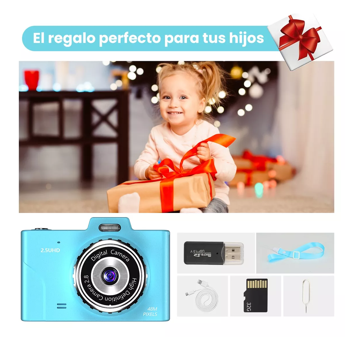 Foto 5 | Cámara Digital Principiante Para Niño 1080p 48mp Video Foto +32gb Azul