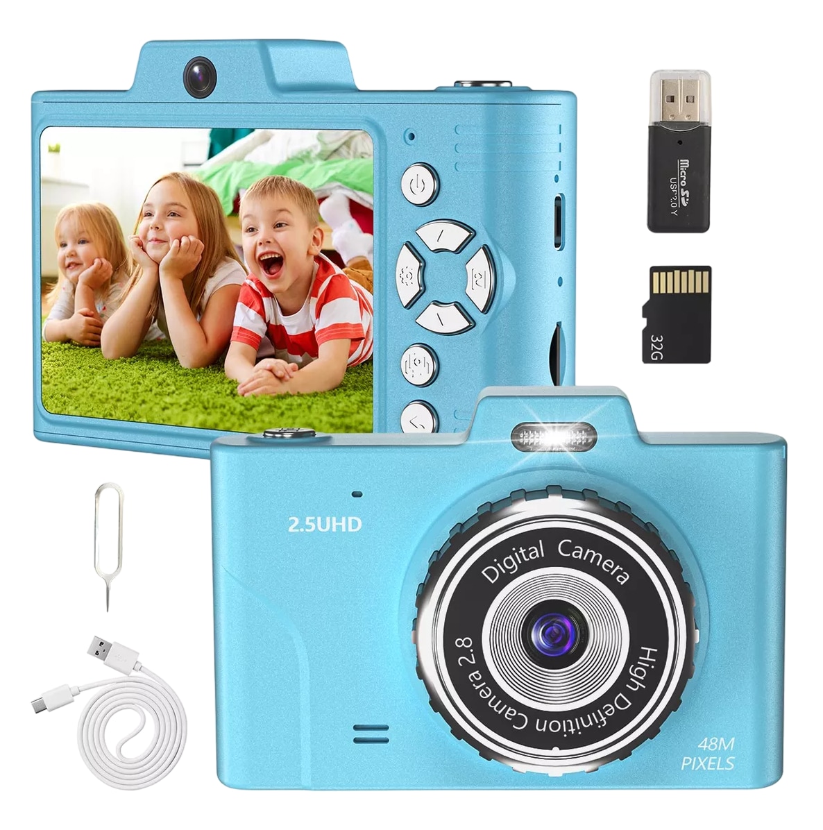 Cámara Digital Principiante Para Niño 1080p 48mp Video Foto +32gb Azul $929
