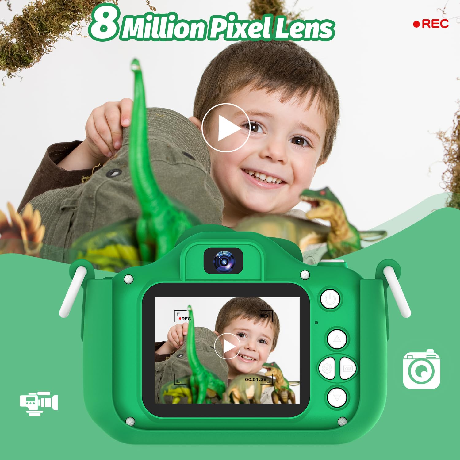 Foto 4 pulgar | Cámara Infantil Outuvas Dinosaur 12mp 1080p Hd 32gb Verde 3-12y - Venta Internacional.
