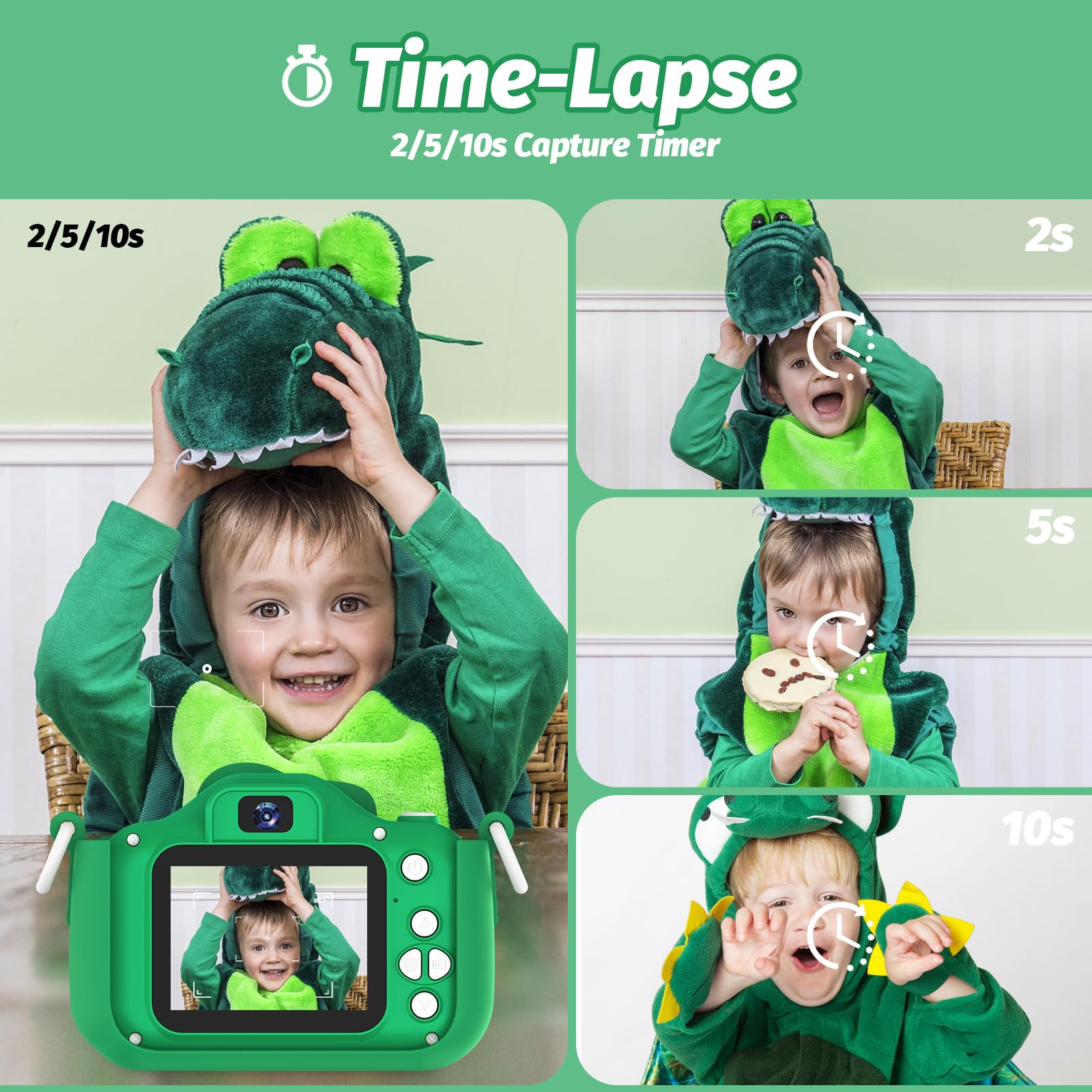 Foto 5 pulgar | Cámara Infantil Outuvas Dinosaur 12mp 1080p Hd 32gb Verde 3-12y - Venta Internacional.