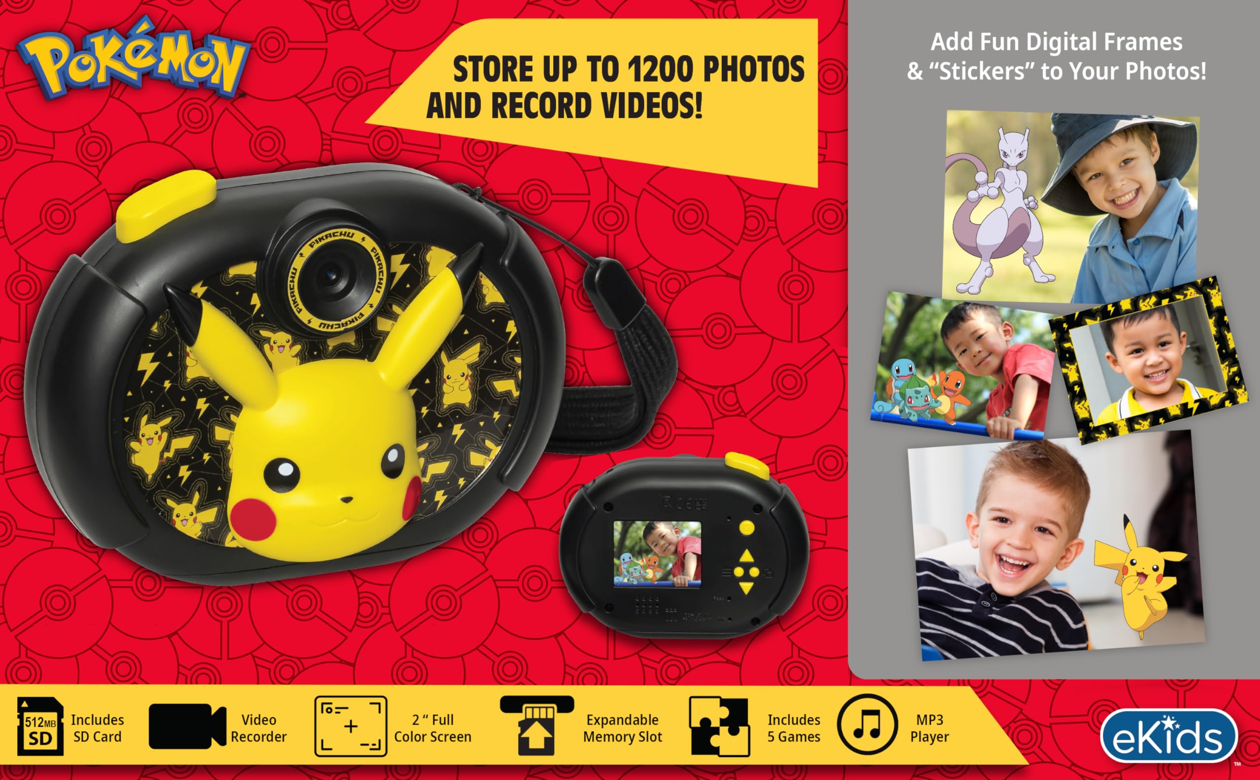 Foto 7 pulgar | Cámara Ekids Pokemon Kids Con Tarjeta Sd, Vídeo Y Pegatinas - Venta Internacional.