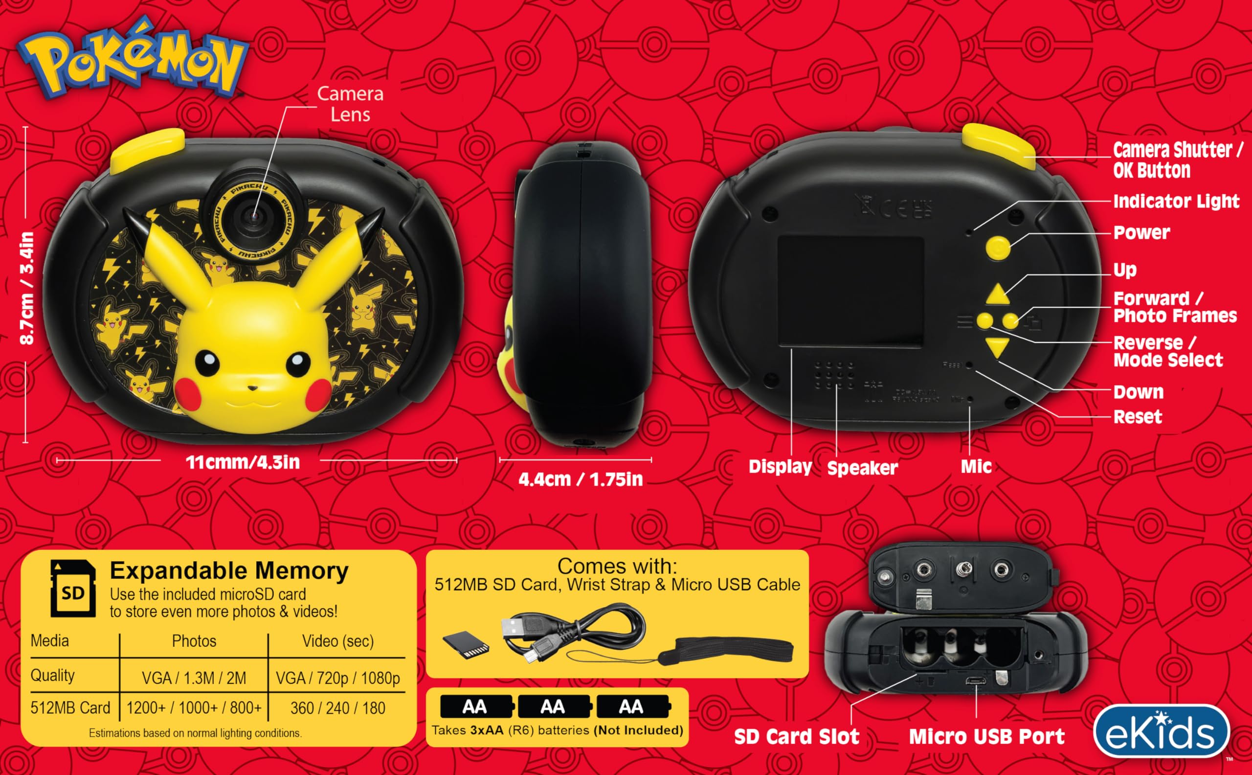 Foto 8 pulgar | Cámara Ekids Pokemon Kids Con Tarjeta Sd, Vídeo Y Pegatinas - Venta Internacional.