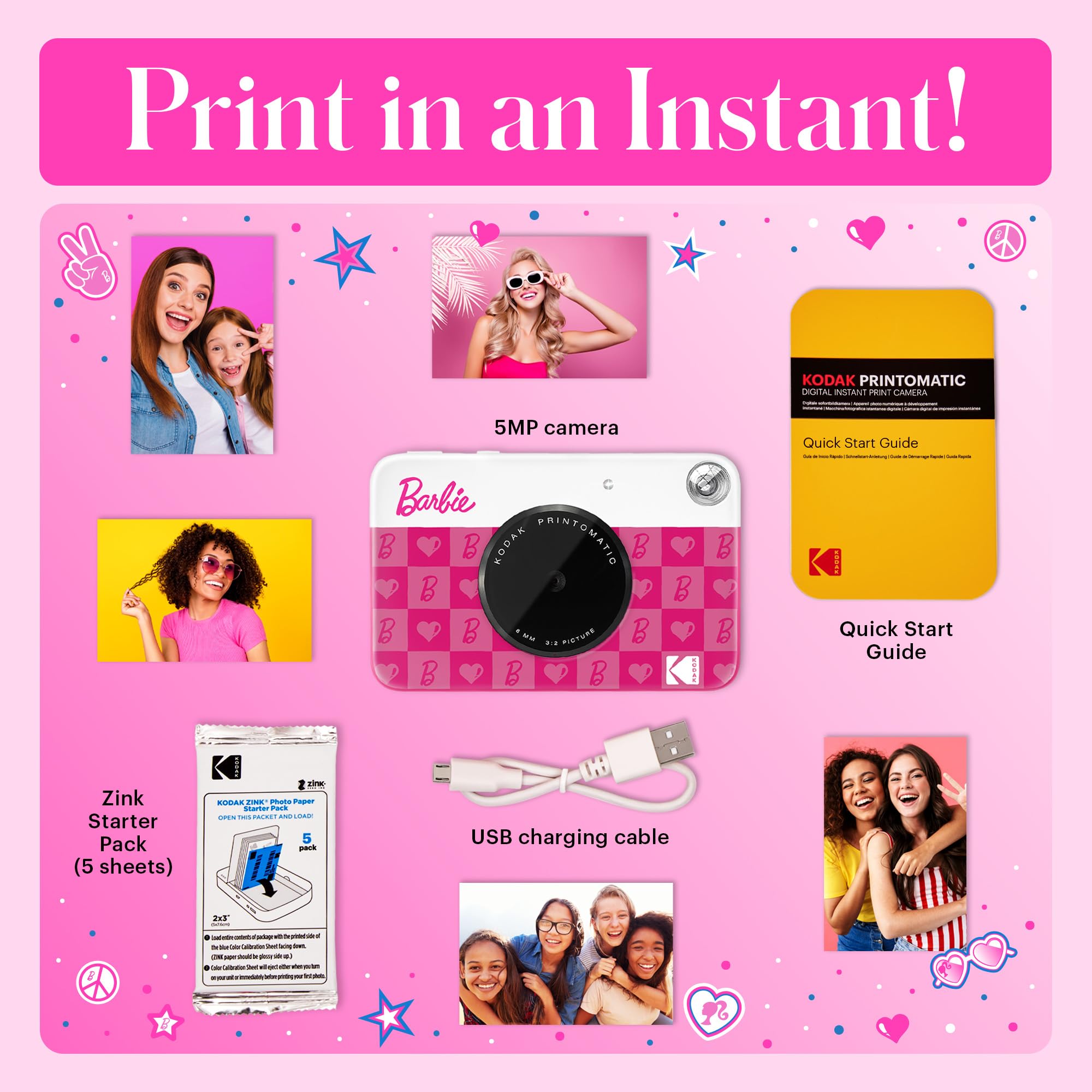 Foto 4 pulgar | Cámara Digital Kodak X Barbie Printomatic De 5 Mp Con Papel Zincado - Venta Internacional.