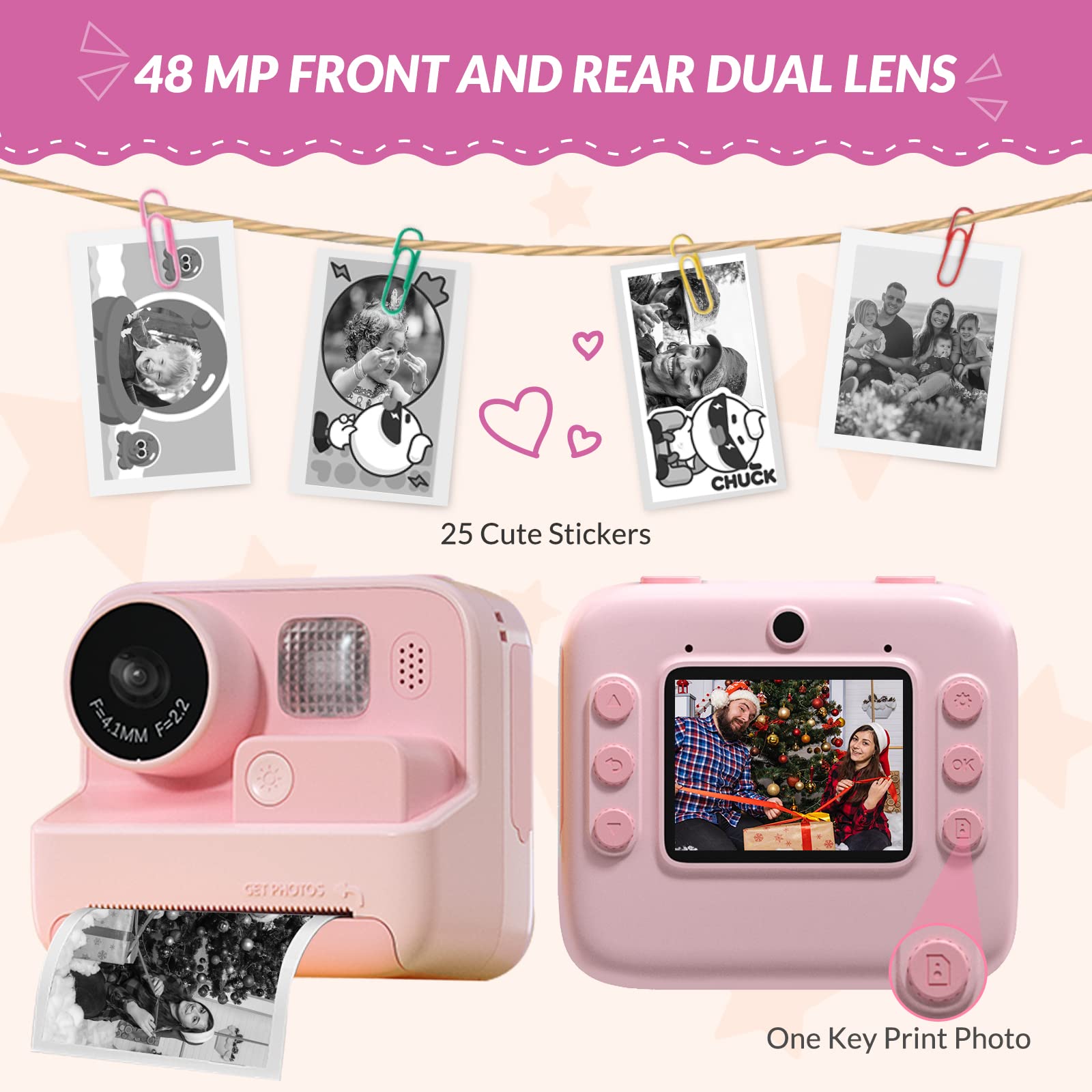 Foto 4 pulgar | Cámara Infantil Mafiti Instant Print 48mp Selfie 1080p Video Rosa - Venta Internacional.