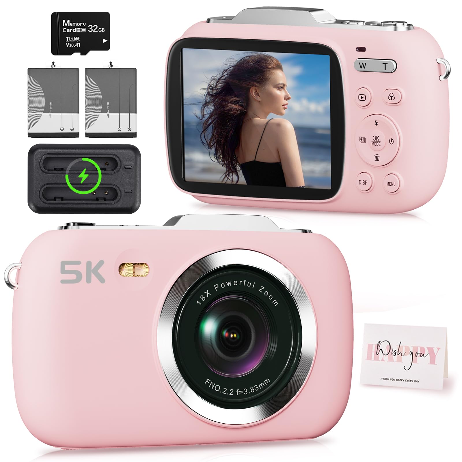 Foto 1 | Cámara Digital Camcordy De 80 Mp, Uhd, 5 K, Zoom 18x, Rosa, Con 32 Gb - Venta Internacional.
