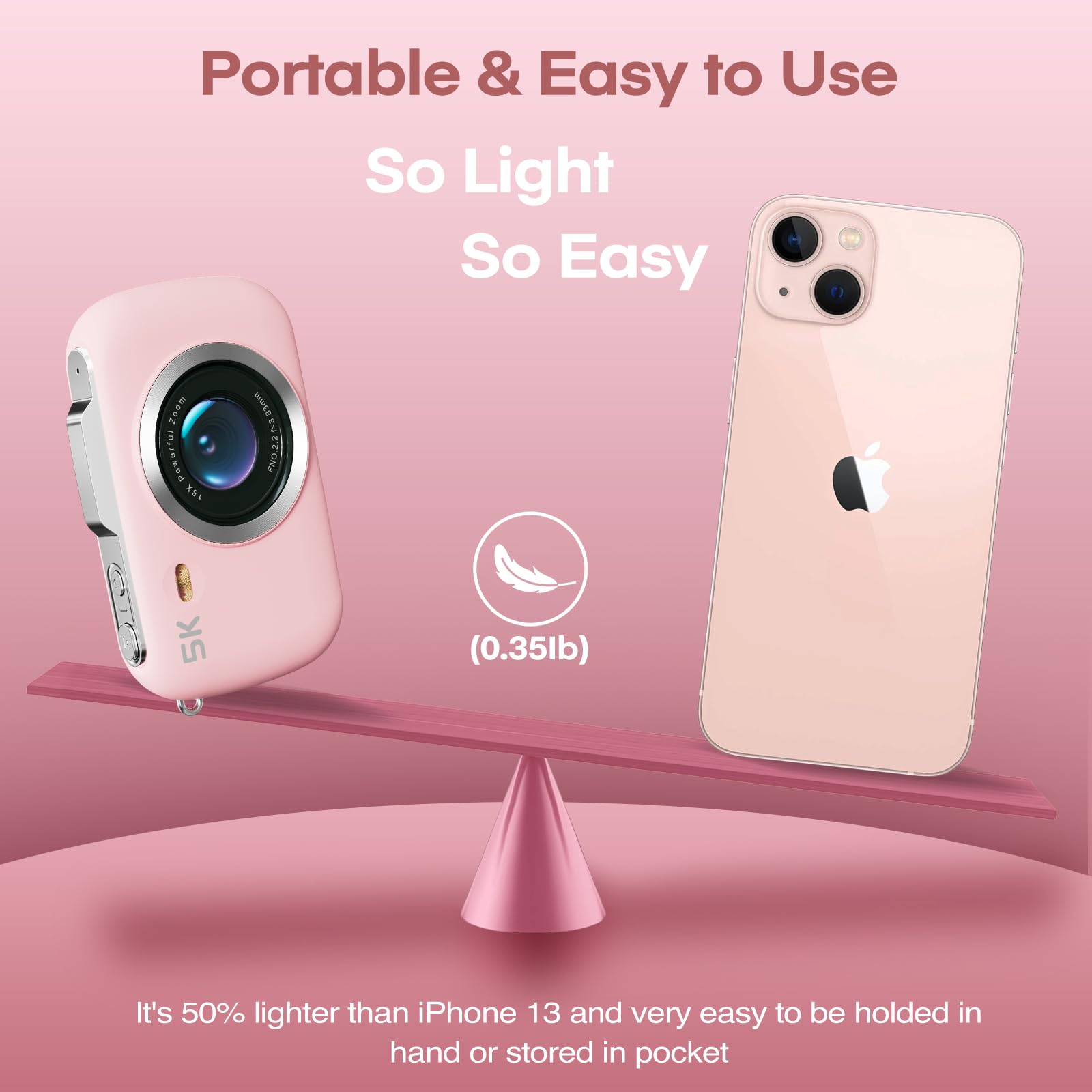 Foto 5 | Cámara Digital Camcordy De 80 Mp, Uhd, 5 K, Zoom 18x, Rosa, Con 32 Gb - Venta Internacional.