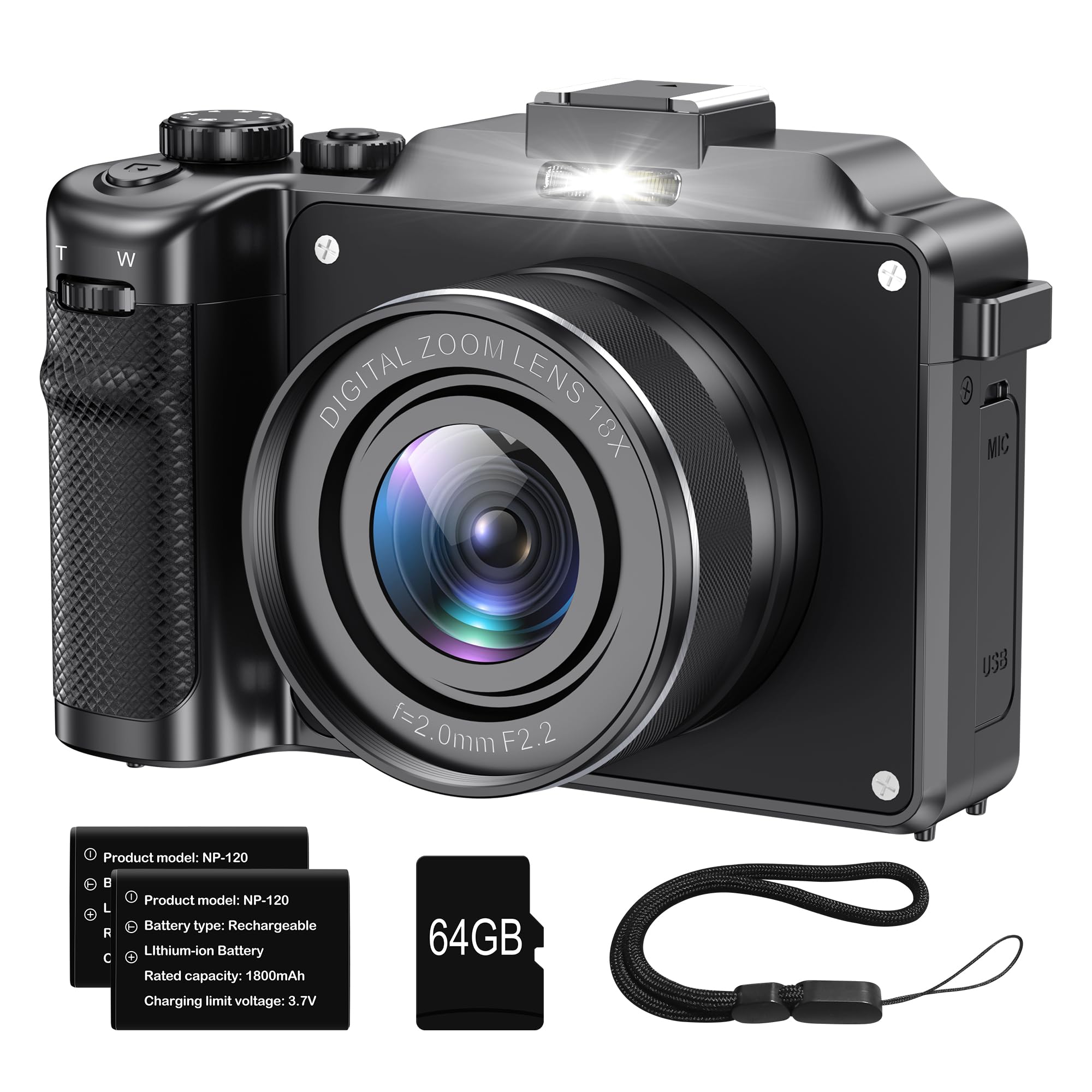 Cámara Camcordy 4k De 56 Mp Con Zoom De 18x, Wifi, Tarjeta Tf De 64 Gb, 2 Baterías - Venta Internacional.