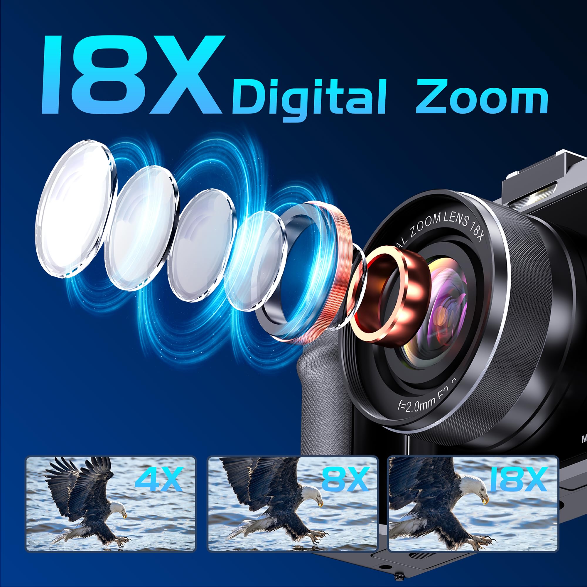 Foto 3 | Cámara Camcordy 4k De 56 Mp Con Zoom De 18x, Wifi, Tarjeta Tf De 64 Gb, 2 Baterías - Venta Internacional.