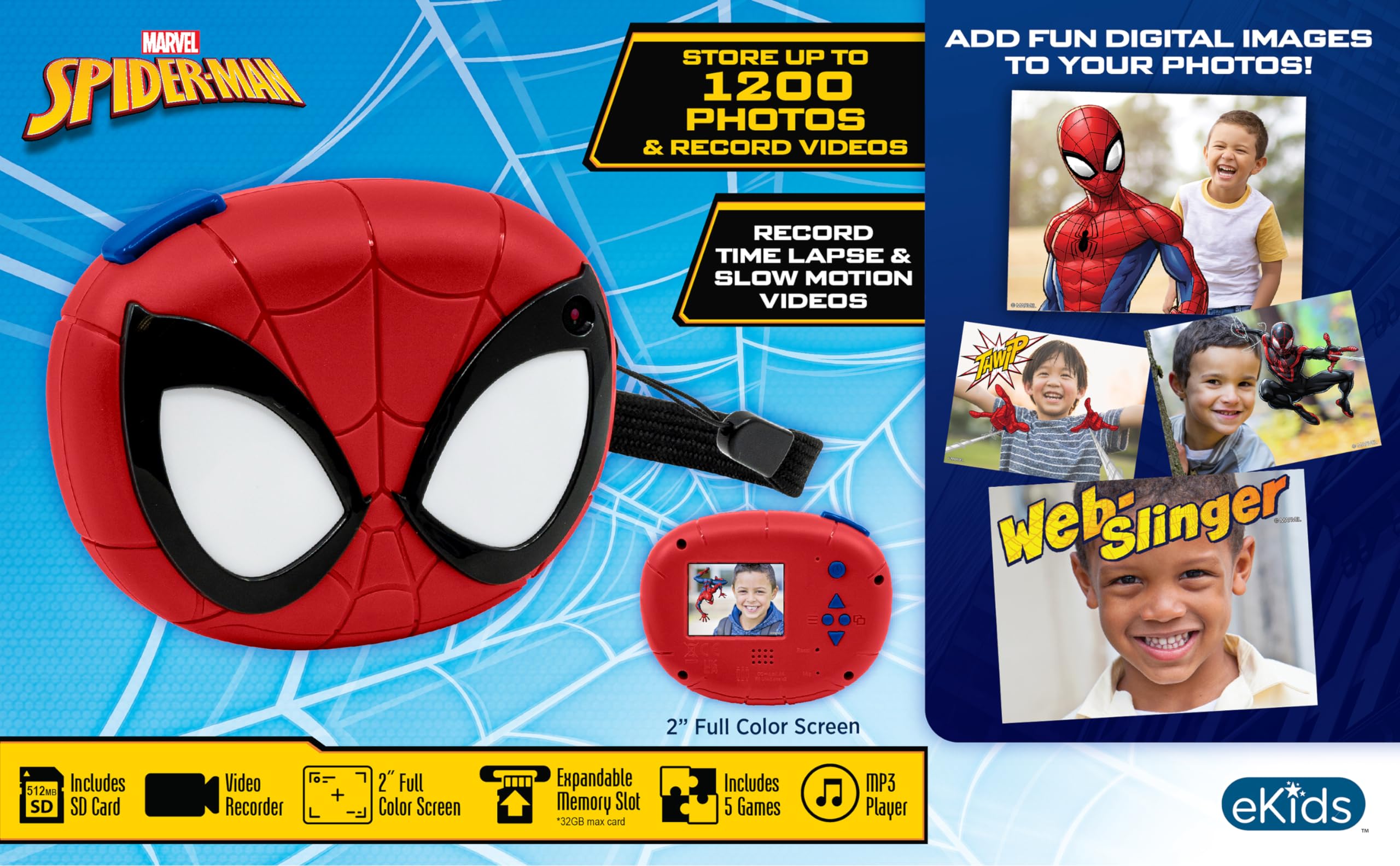 Foto 5 | Cámara Digital Ekids Spiderman Kids Con Tarjeta Sd De 512 Mb - Venta Internacional.
