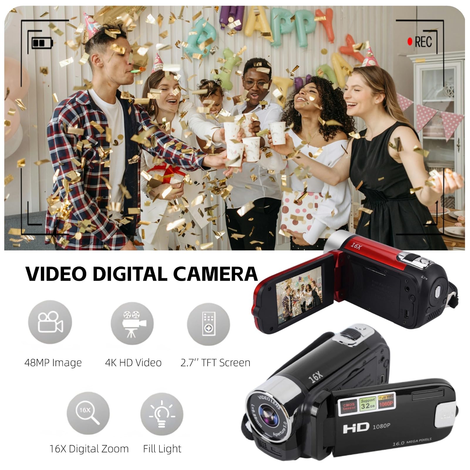 Foto 2 | Cámara De Vídeo Yoidesu Black Digital 1080p 16mp Con Pantalla De 2.7 Pulgadas - Venta Internacional.