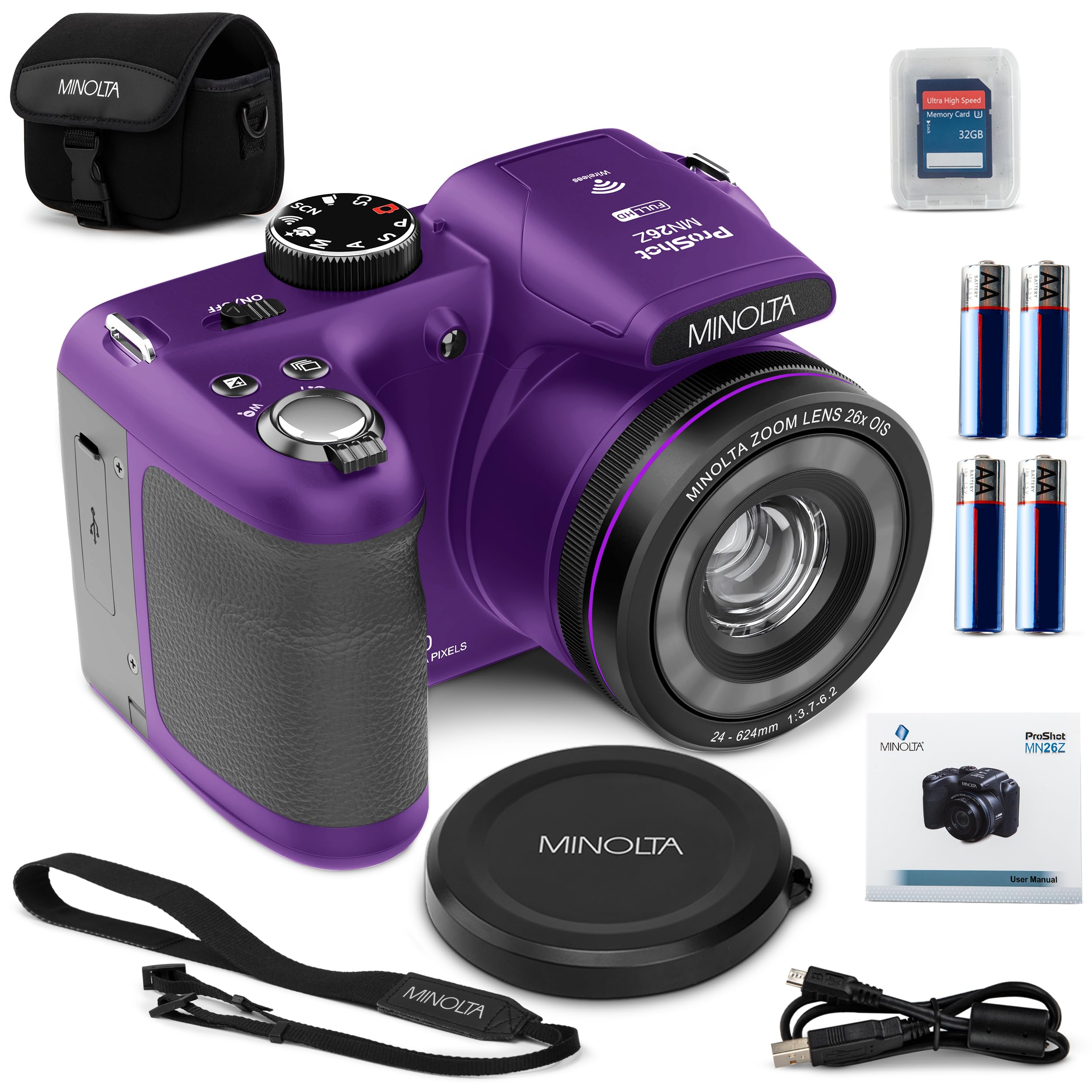 Foto 1 | Cámara Minolta Proshot 20mp 26x Zoom 1080p Hd Wifi Púrpura - Venta Internacional.
