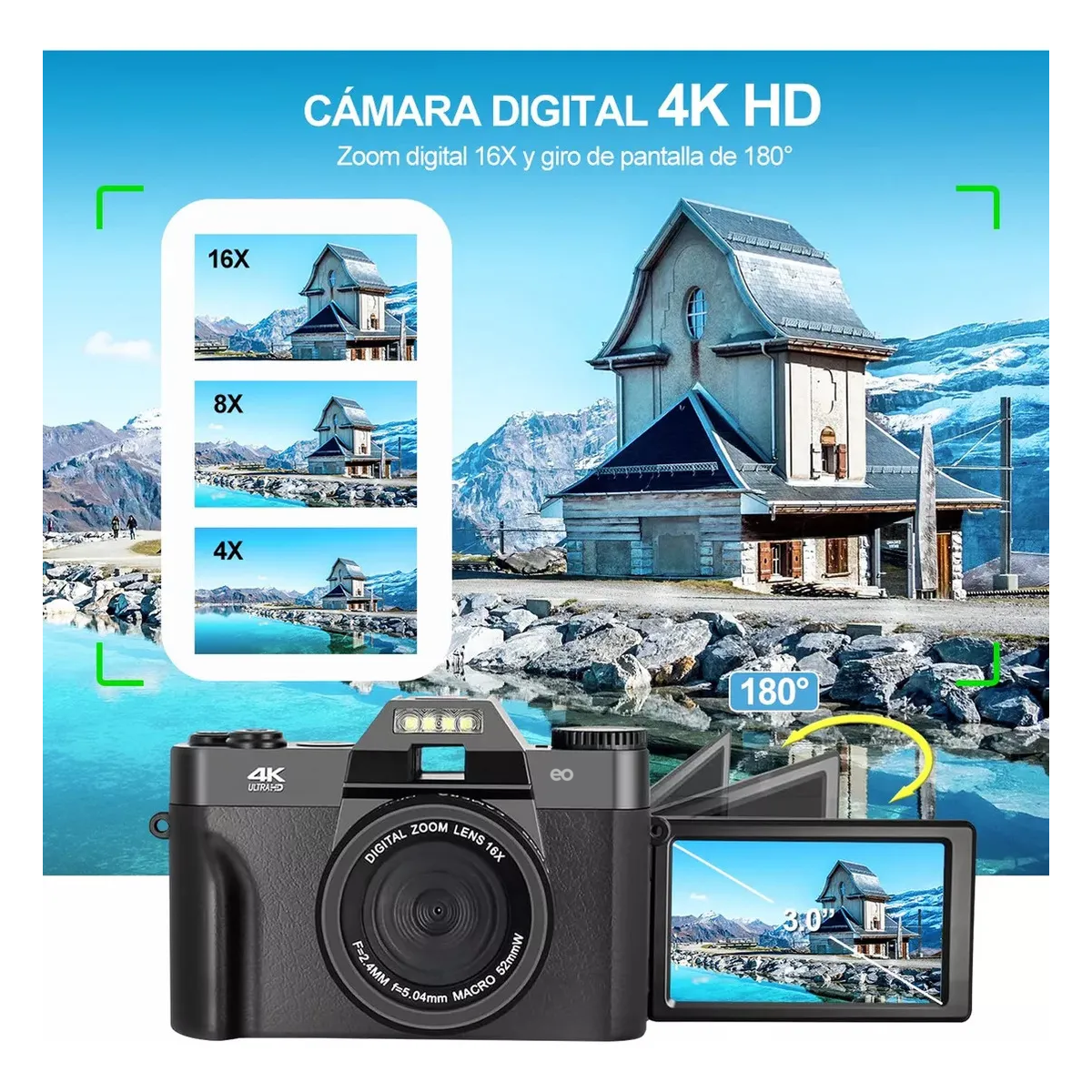 Foto 3 pulgar | Cámara Digital Autofocus 4k 56mp Rotación 180 Eo Safe Imports Esi-19536 Negra