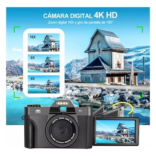 Foto 2 | Cámara Digital Autofocus 4k 56mp Rotación 180 Eo Safe Imports Esi-19536 Negra