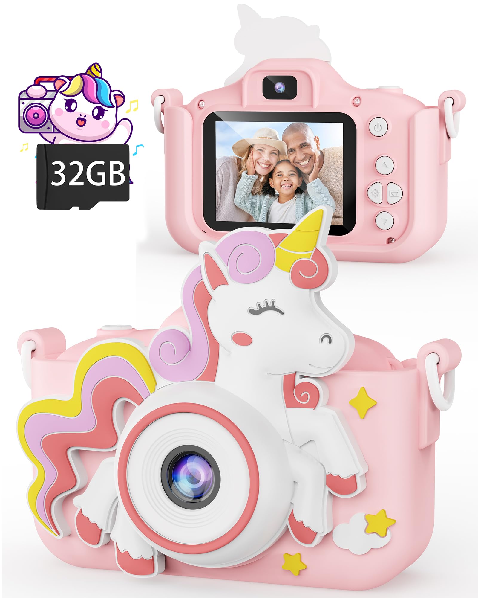 Cámara Kikapabi Unicorn Kids Selfie 1080p Con Tarjeta Sd De 32 Gb Para Niños De 3 A 10 Años - Venta Internacional. $827