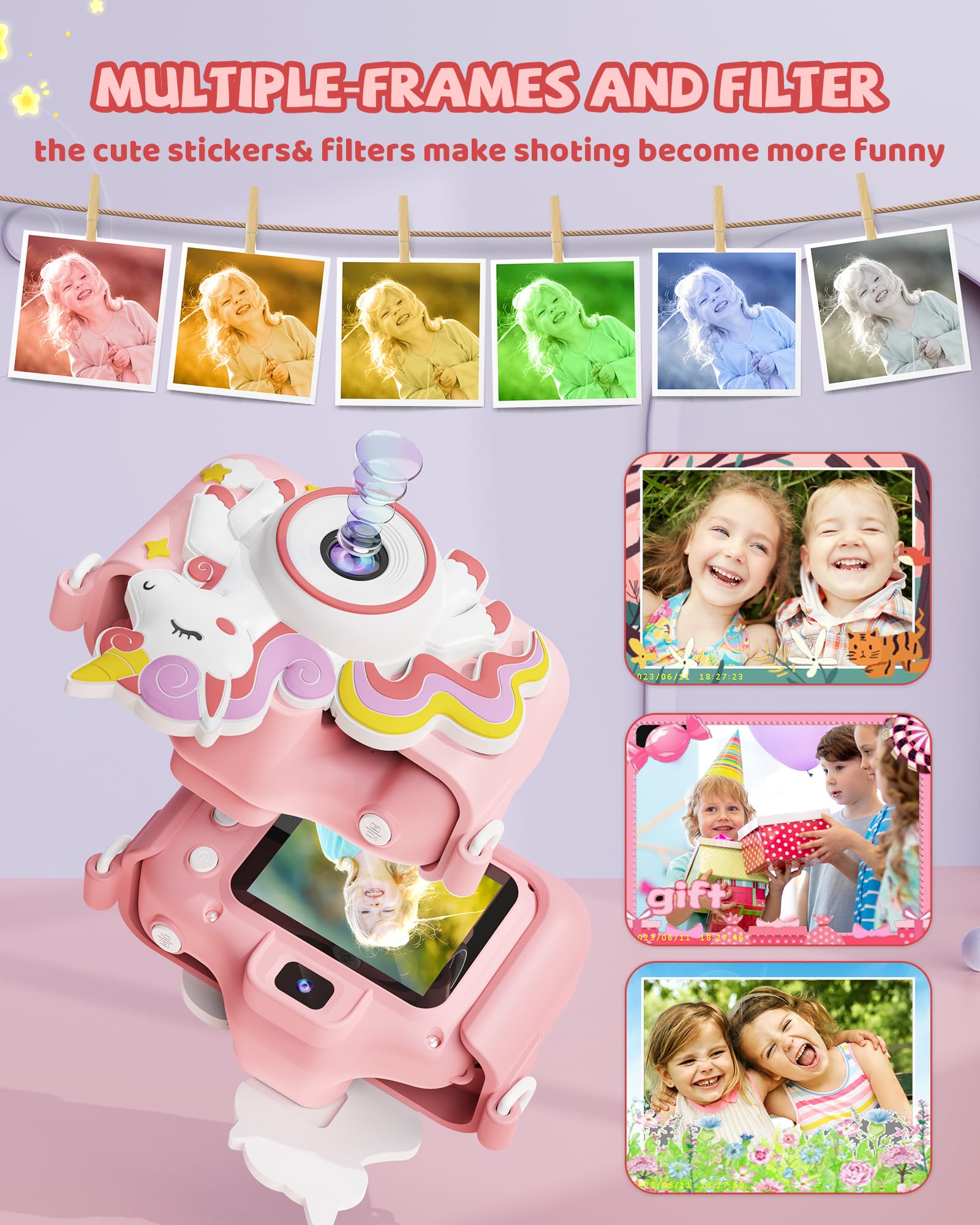 Foto 6 pulgar | Cámara Kikapabi Unicorn Kids Selfie 1080p Con Tarjeta Sd De 32 Gb Para Niños De 3 A 10 Años - Venta Internacional.